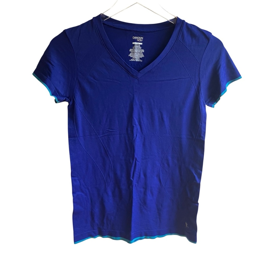 Danskin Now Fitted Short Sleeve Mesh Top Size S Blue Royal V-Neck Run Gym Train